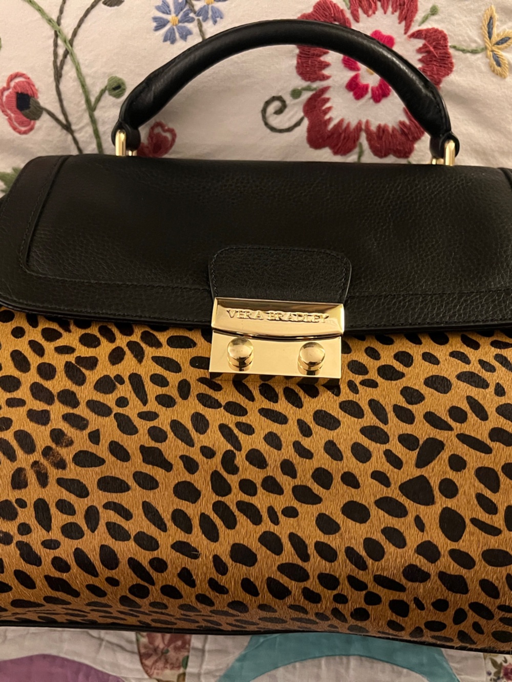 Vera Bradley premium leather Leopard Print Top-Handle Satchel with Gold Hardware